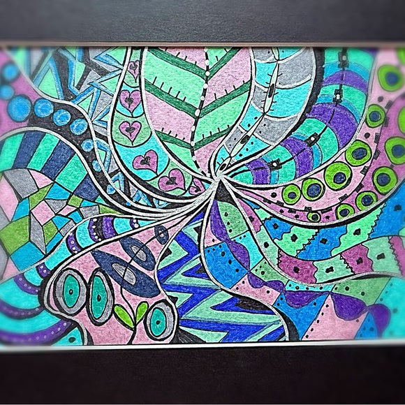 Other - Original hand drawn intuitive abstract art with mat. Art is 5 x 7, with mat